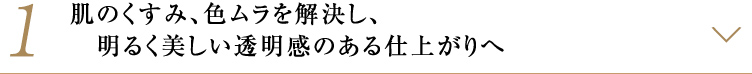 肌のくすみ、色ムラを解決し、明るく美しい透明感のある仕上がりへ