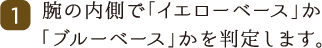 1.腕の内側で「イエローベース」か
	「ブルーベース」かを判定します。