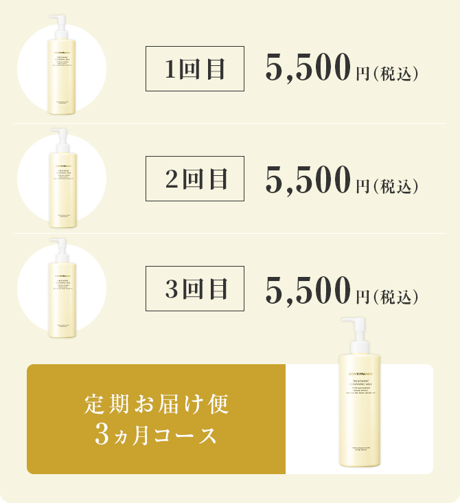 1回目本体5,500円（税込） 2回目5,500円（税込） 3回目5,500円（税込） 定期お届け便3ヵ月コース 2回目以降リフィルでお届け