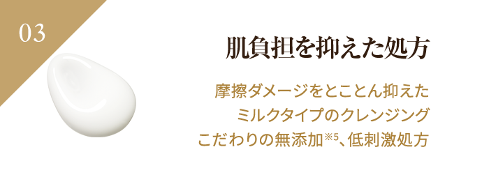 肌負担を抑えた処方 摩擦ダメージをとことん抑えたミルクタイプのクレンジング こだわりの無添加、低刺激処方